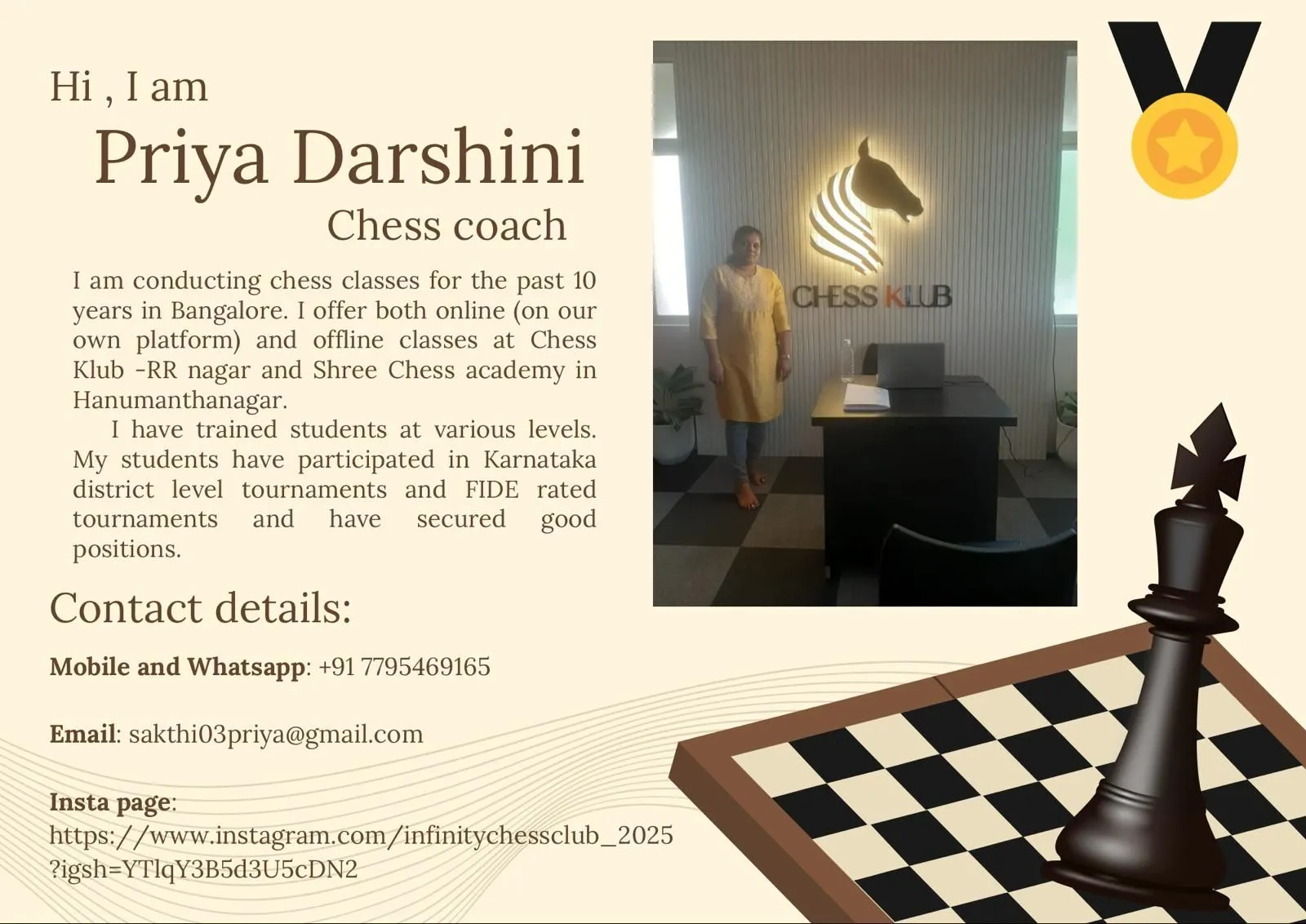 Chess Online Training – Tactics & Strategy by Priyadharshini A