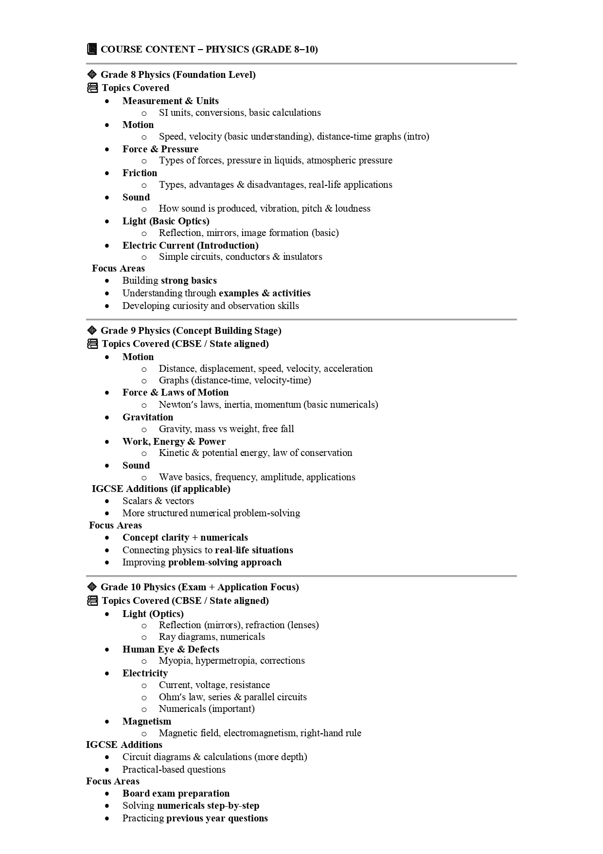 Physics Classes (8-10)